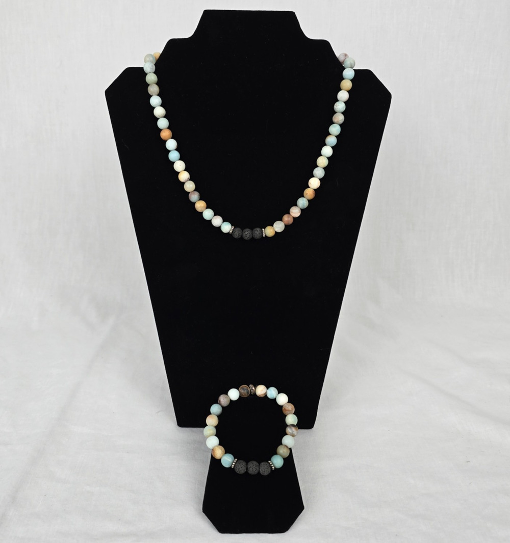 Beaded Stone 18" Necklace & Matching 6.5" Bracelet Natural Earth Tones